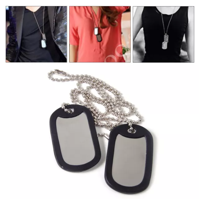 2x Military Army Blank Pendant Dog Tag Pet Puppy Cat ID of Stainless Steel Chain