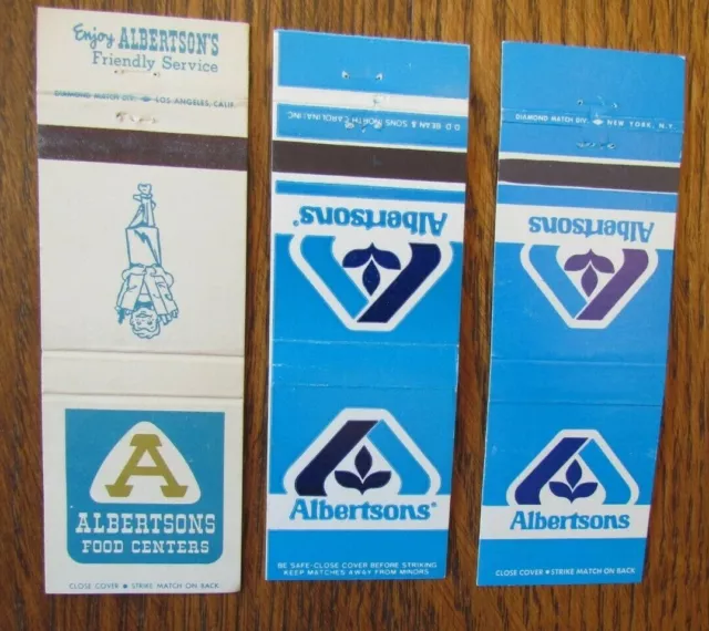 Supermarkets 3 Matchbook Matchcovers: Albertson's (Hq: Boise, Idaho) -F9