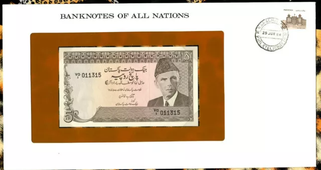 Banknotes of All Nations Pakistan 1984 5 Rupee P-38a.1 UNC LOW# VD/I 011315