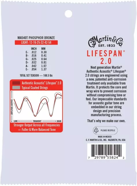 Martin MA540T Authentic Acoustic - LifeSpan 2.0 - Phosphor Bronze Light ( 12-54 2