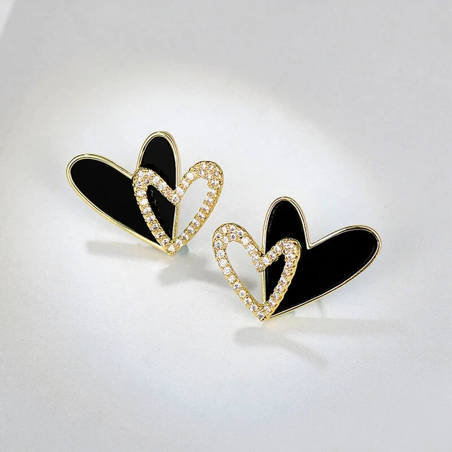 Simple Sweet Cool Black Love Earrings Heart Temperament Earrings For Women Girls