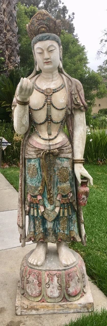 Stunning Chinese Life Size Wood Carved Kwan Yin