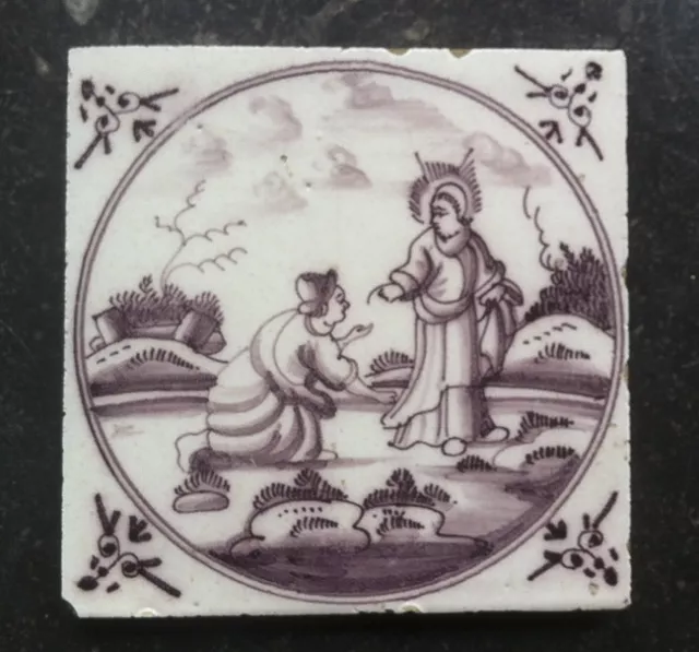 Antique Dutch Delft Tile Biblical 18TH. C.