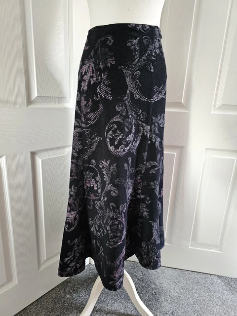 Gonna maxi Per Una M&S Y2k taglia 16R viola Paisley Needlecord Kickflare