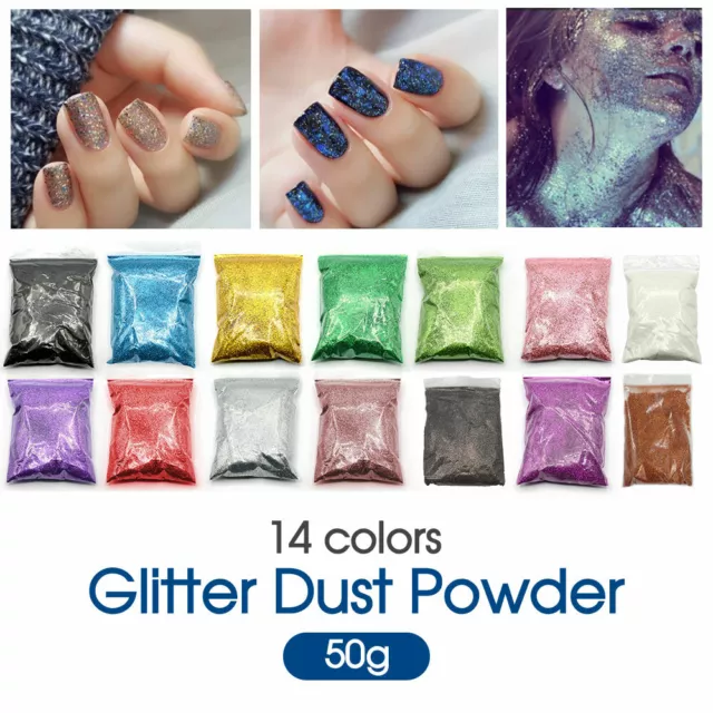 Fine Glitter Dust Powder 50g Holographic Iridescent Metallic Body Nail Art Craft