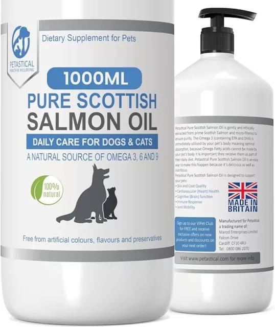 Salmon Oil for Dogs and Cats - Petastical Pure Scottish Fish Oil Omega 3 1 Litre