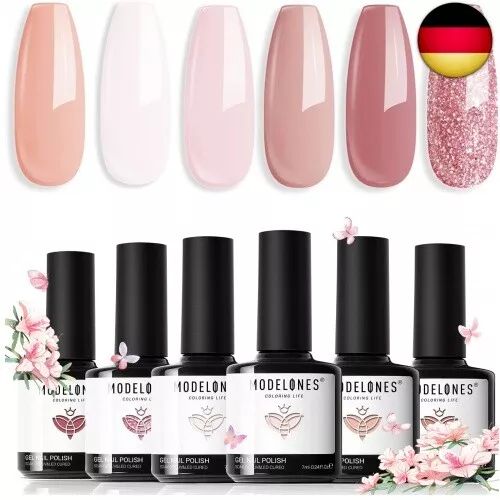 Modelones UV Nagellack, 6 Farben Gel Nagellack, UV Nagellack Set Nude Rosa