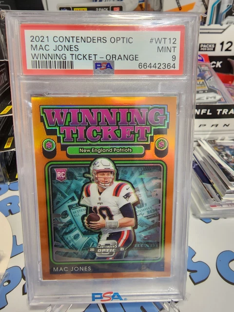 2021 Panini Contenders Optic Mac Jones Winning Ticket Orange /50 Rookie RC PSA 9