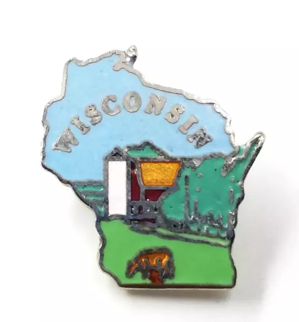 VTG Wisconsin State Map Mafco Silver Tone Enamel Lapel Pin Tie Tack Souvenir