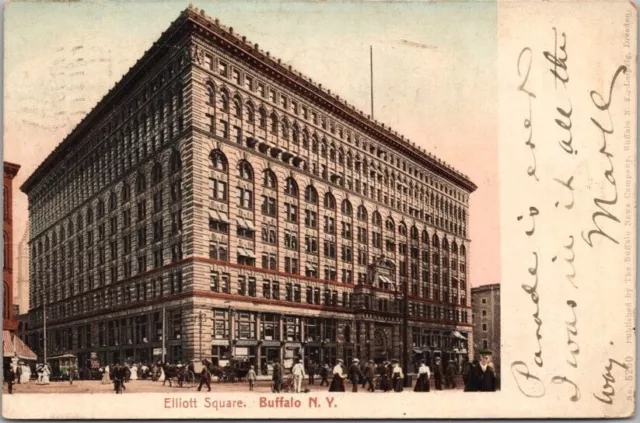 Buffalo, New York Postcard "Elliott Square" Downtown Street Scene / 1905 Cancel