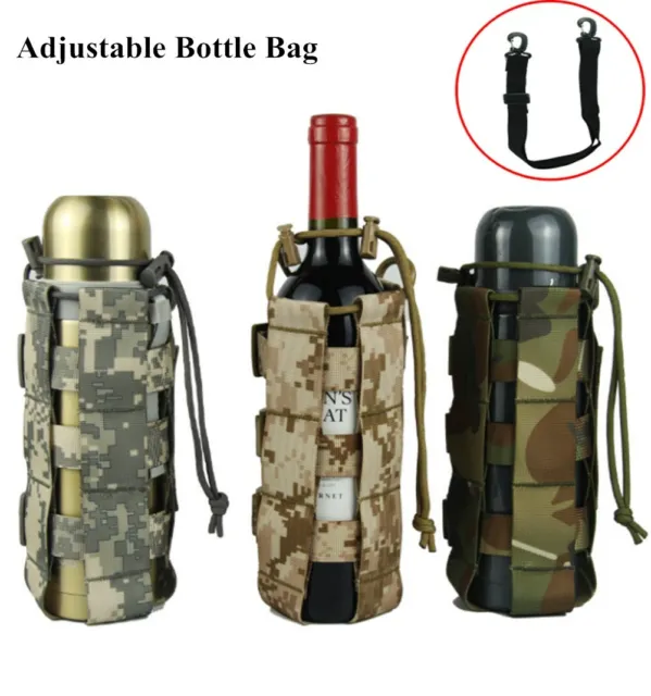 Adjustable Tactical Water Bottle Pouch Military Molle System Kettle Bag Holder