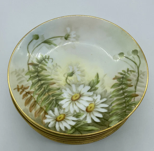 Set 6 Hermann Ohme Silesia Antique 6” Plates Hand Painted Daisy Floral