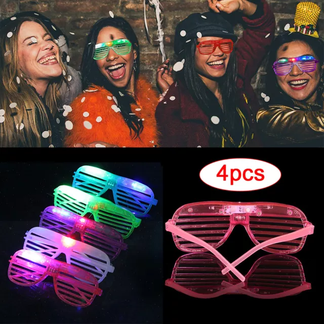 4pcs Party Flashing Glasses LED Light Up Glow Neon Shutter Shades Disco Rave