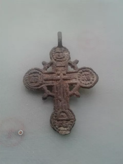 Ancient Old Bronze Golgotha Ornament Cross. 17th-18th century