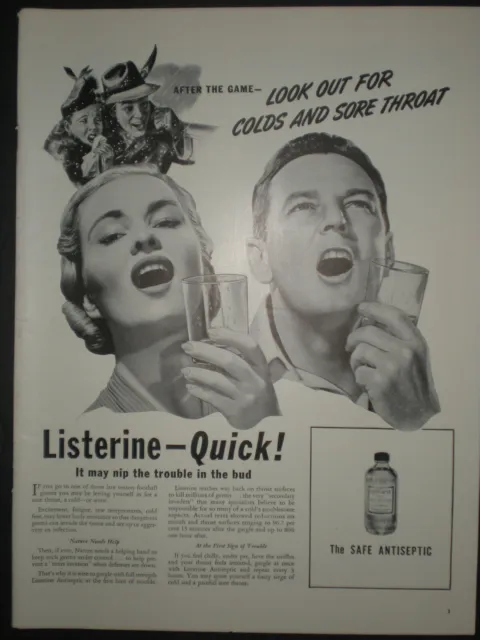 1942 COLDS and SORE THROAT vintage LISTERINE ANTISEPTIC Trade print ad