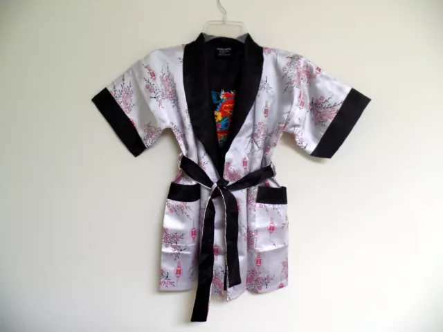 Thai Silk-Blend Child's Robe / Kimono White Red Reversible Dragon/Unisex-M (New)