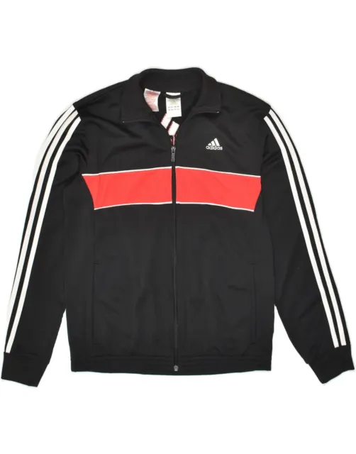 ADIDAS Boys Graphic Tracksuit Top Jacket 13-14 Years Black Colourblock AF08