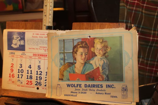 Vintage 1950 Calendar Wolfe Dairies Knoxville Tennessee