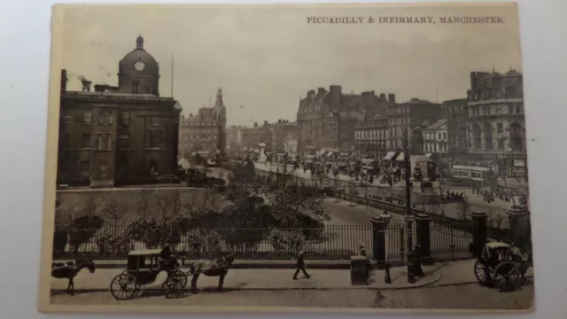 LANCASHIRE - MANCHESTER -  PICCADILLY AND INFIRMARY 1908. Harpurhey publisher.