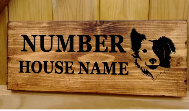 Personalised Border Collie Dog Door Gate House Wooden Sign Name Number Plaque 3