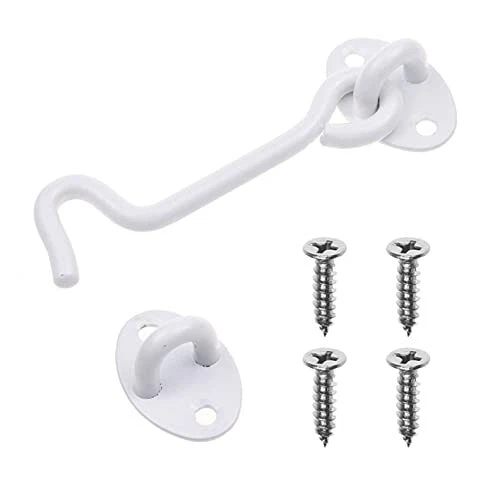Eco-Fused 4-inch Heavy Duty Hook and Eye Latch - 1x Barn Door Lock (White), 4...