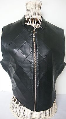 Geoffrey Beene Black Lambskin Leather Top Vest Womens 6 Lined Zip Front