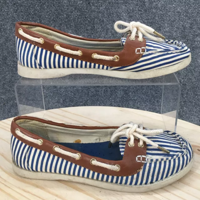 Forever 21 Boat Shoes Womens 6 Blue Stripes Slip On Flats Casual Comfort Canvas