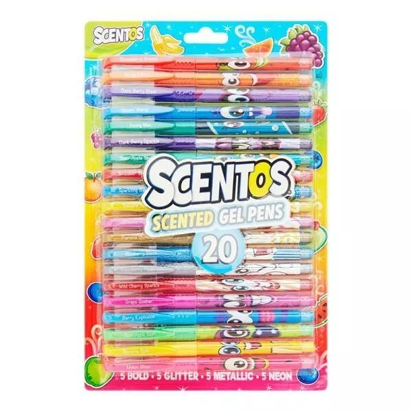 Scentos Scented Gel Pens 20 Pack Glitter Metallic Neon Colour Art Crafts Project