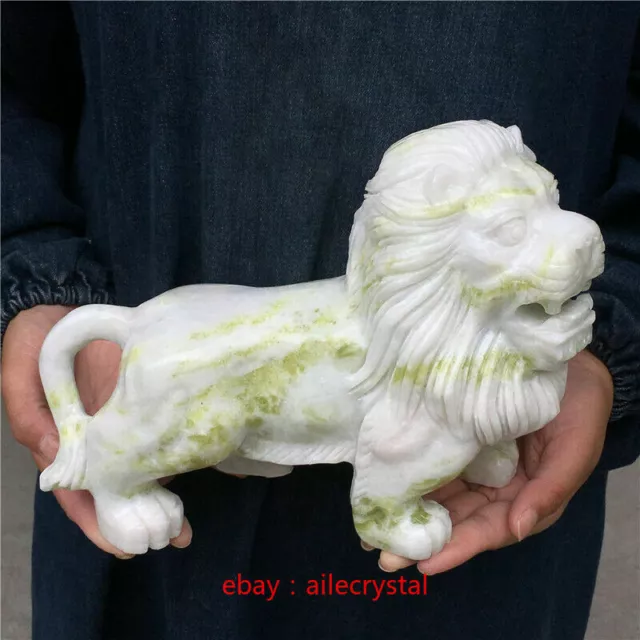 8-9LB Natural green jade lion hand carved crystal healing random 1pc 2