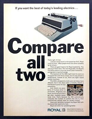 1967 Royal 660 Electric Typewriter photo "Compare to IBM" vintage print ad