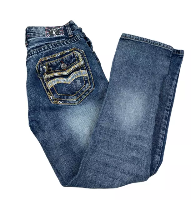 Monarchy Collection Boy's Straight Denim Blue Distressed Jeans Size 14 Vintage