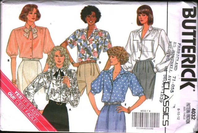 4032 Vintage Butterick Sewing Pattern 1980s Misses Very Loose Fitting Blouse OOP