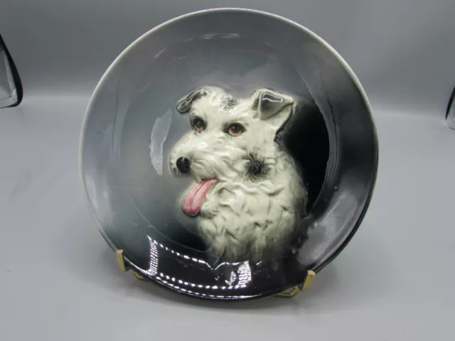 Vintage 1950s MCM 7" Ceramic Plate 3D Terrier Dog Wall Hangings Stunning