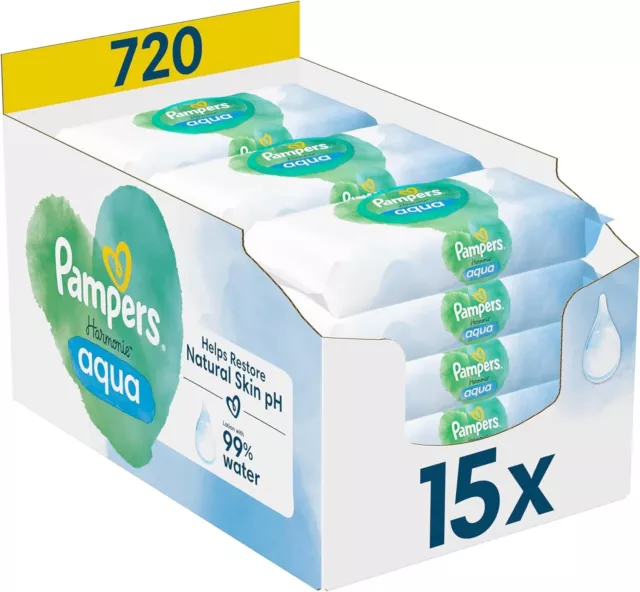 Pampers Harmonie Aqua Baby Feuchttücher Box, 720 Tücher (15 x 48), sanfter Hauts