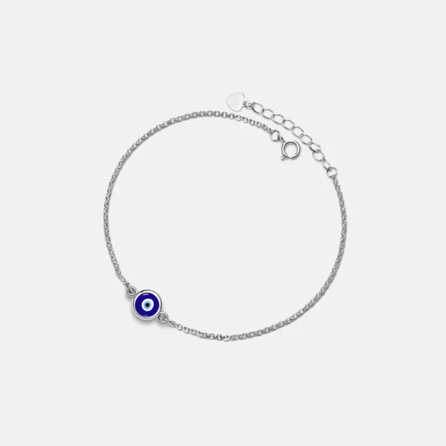 Turkish Blue Evil Eye Charm Bracelet in 925 Sterling Silver