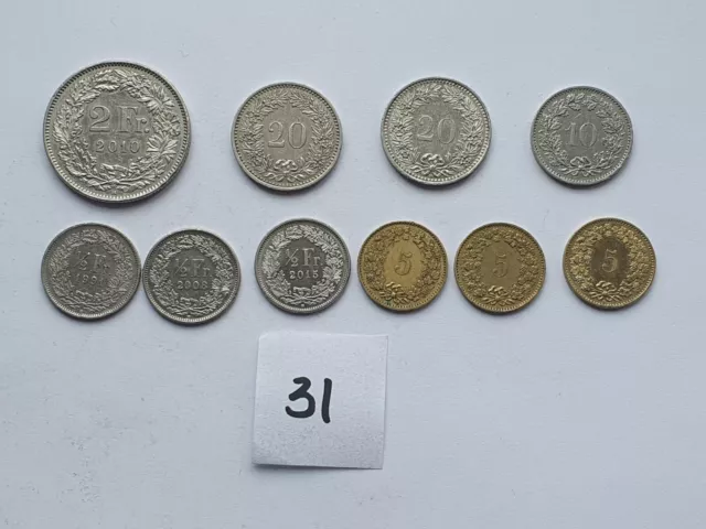 Lot of coins Swiss Helvetia  Franc Coin - Switzerland Helvetia set 10 coins (31)