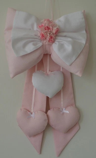 Fiocco Nascita Rosa Con Cuori Cotone Piquet Articolo Rosa