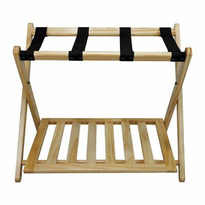 Natural Wooden Folding Luggage Rack Straps Extra Storage Bags Travel Guest Room