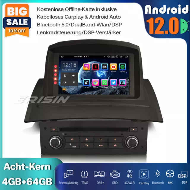 Autoradio Android 12, 64 go, GPS, DAB +, Navi, CD, CarPlay, SWC, DTV, pour...