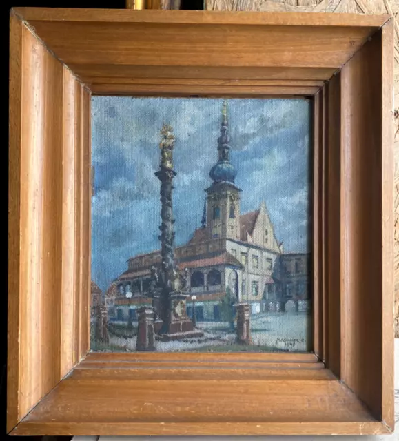 Pintura Al Óleo Rathhaus Con Columna Ilegible Firmado° Wer Sabe La Ort ? Mercado