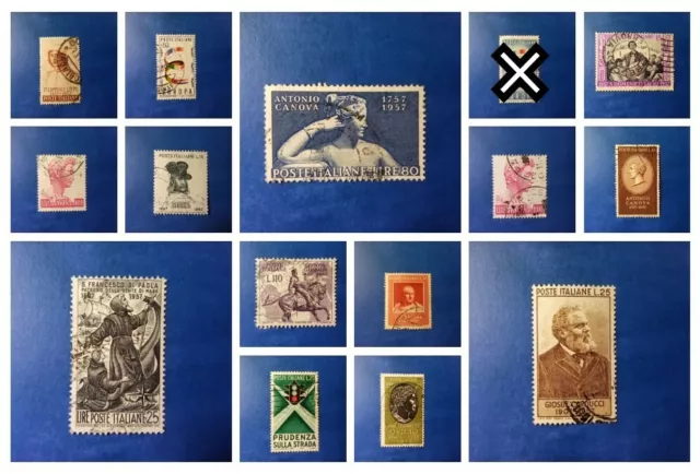annata 1957 lotto 14 francobolli annullati timbrati usati stamp repubblica