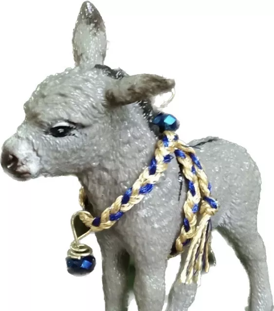 Schleich Donkey Burro Colt CM Xmas Holiday Ornament Gold & Blue Braid Halter