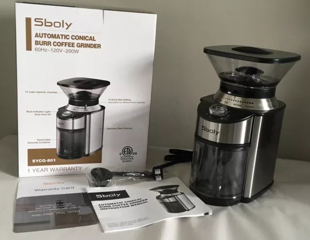 Sboly Conical Burr Coffee Grinder Stainless Steel 35 Settings 2-12 Cups  Blender