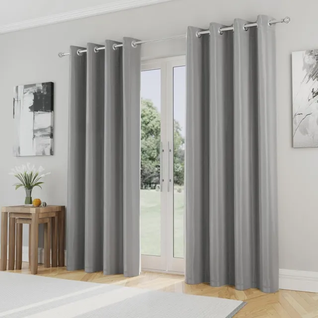 Enhanced Living Nightfall Plain Supersoft Grey Thermal Blockout Eyelet Curtains