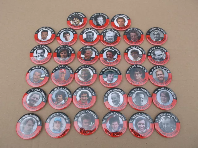 ALL 33  F1 WORLD CHAMPIONS BADGES   55mm  IN SIZE