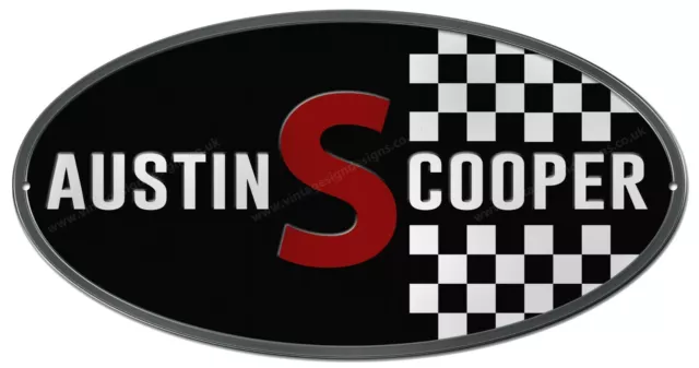 Austin Mini Cooper S Machine Cut Oval Metal Sign.16" X 8" Classic Sport Cars.