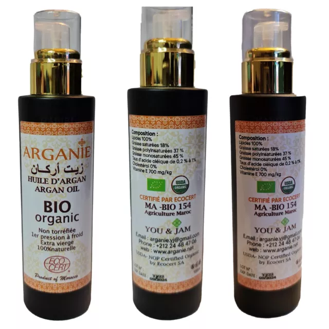 Huile D'Argan Marocaine Plus Haute Qualité Froid Pressé Certifié Bio Organique