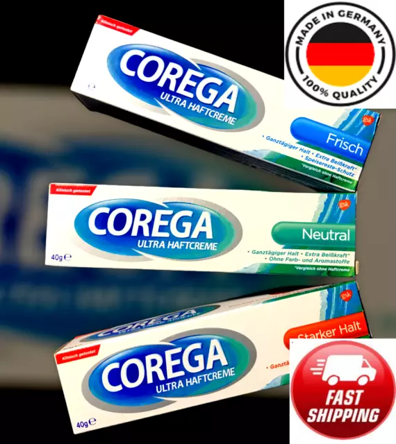 German COREGA Neutral/Fresh/Strong - Denture Adhesive Cream with no Zinc 40gr