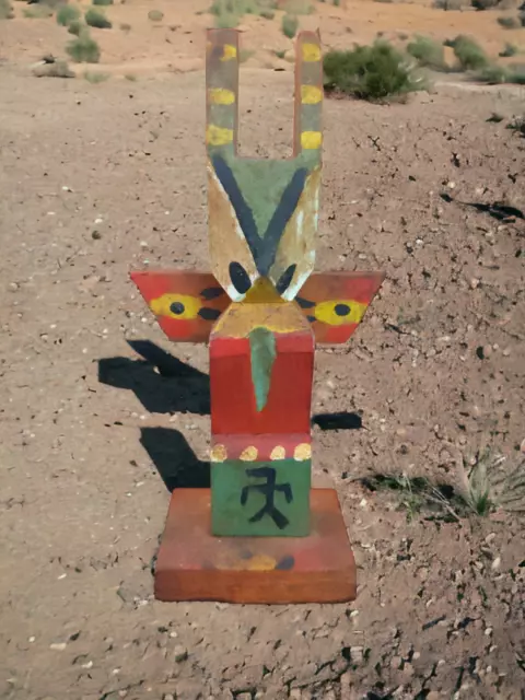 Souvenir Totem Poles Vintage Small Hand Painted  Wooden Geometric 1950's
