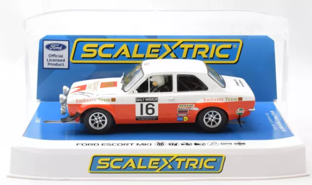 Scalextric "Embassy Team" Ford Escort MKI DPR W/ Lights 1/32 Slot Car C4324